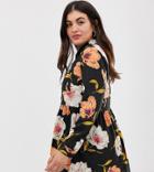 Influence Plus Floral Print Dip Hem Peplum Shirt-black