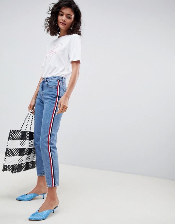 New Look Side Stripe Mom Jean - Blue