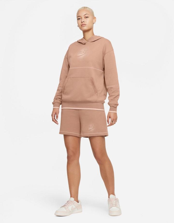 Nike Seasonal Classics Oversized Washed Hoodie In Dark Sand-brown