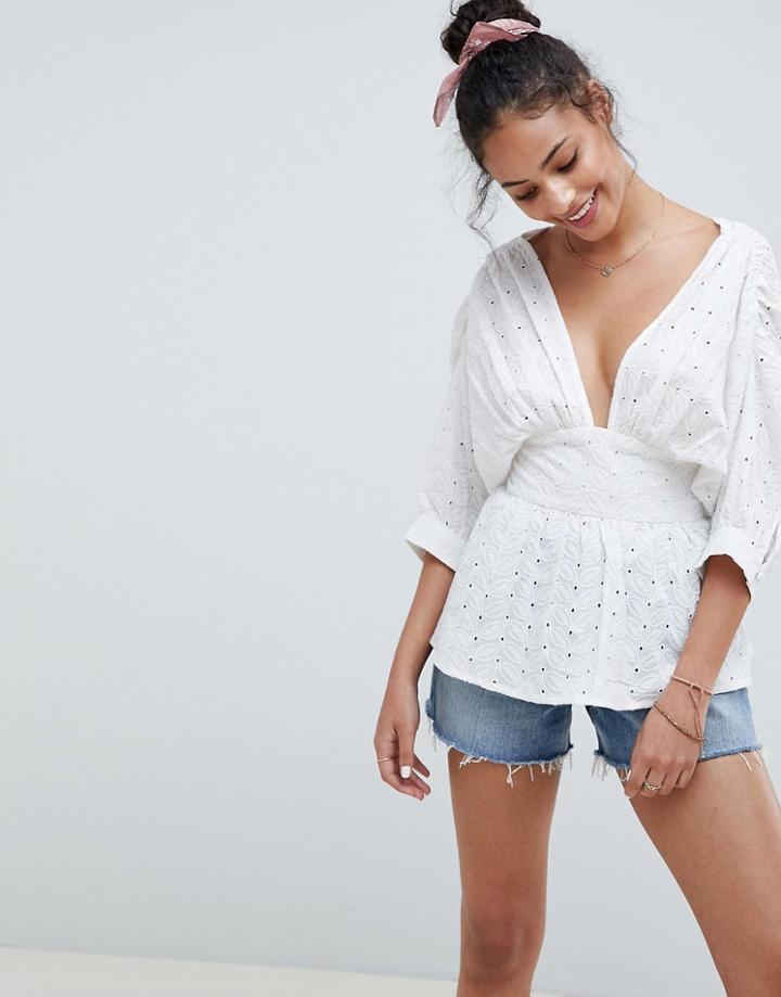 Asos Design V Front V Back Top In Broderie - White