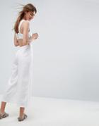 Asos Minimal Linen Jumpsuit With Open Back - White