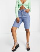 Urban Bliss High Waist Longline Shorts In Mid Wash-blues