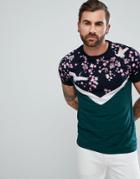 Asos T-shirt With Floral Yoke Panel And Color Block - Multi