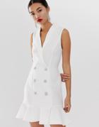 River Island Tux Dress With Peplum In White-cream