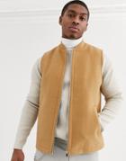 Asos Design Wool Mix Vest In Camel-brown