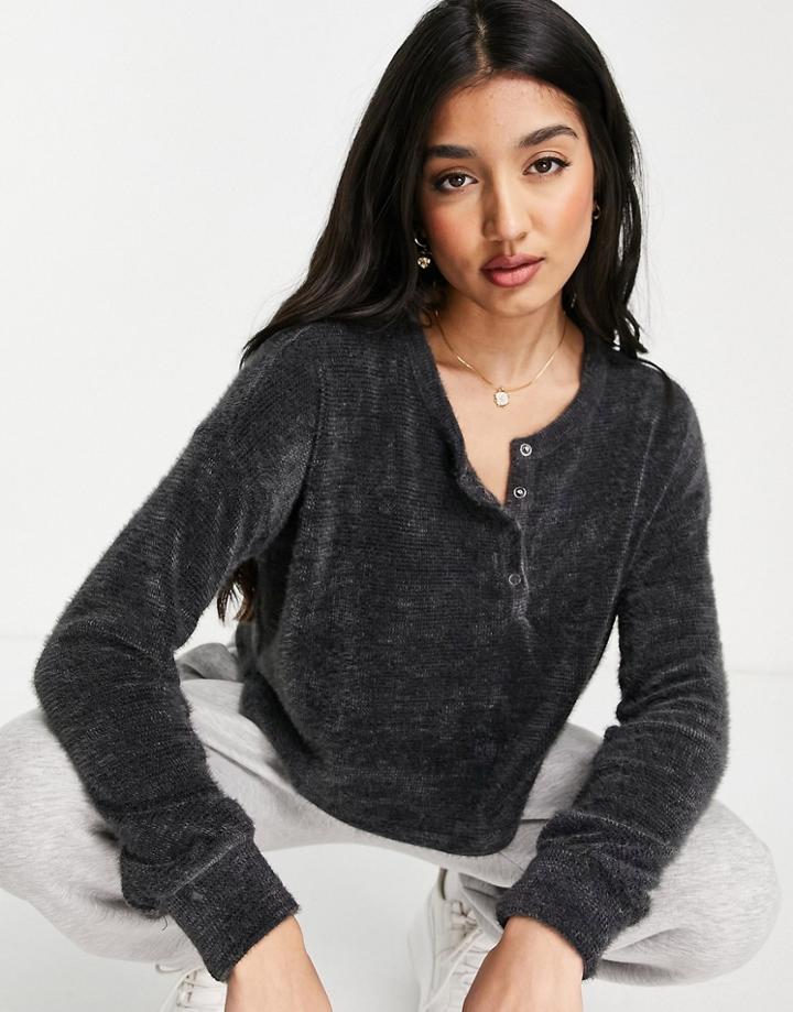 Hollister Henley Long Sleeve Top In Black