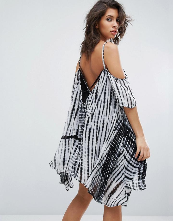 Religion Cold Shoulder Dress In Tie Dye - White