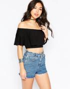 Asos Off Shoulder Top With Ruffle Detail - Black