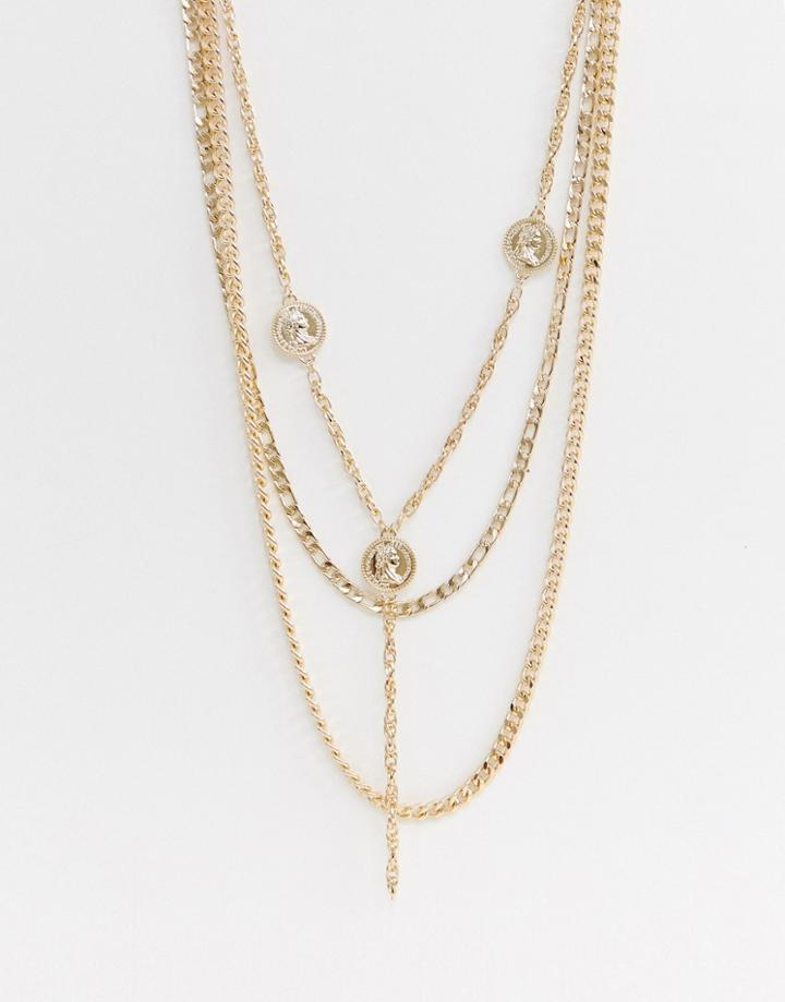 Asos Design Layered Chain Necklace Pack With Coins In Gold Tone - Gold