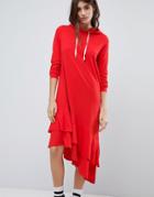 Noisy May Hoodie Dress With Asymmetric Hem - Red