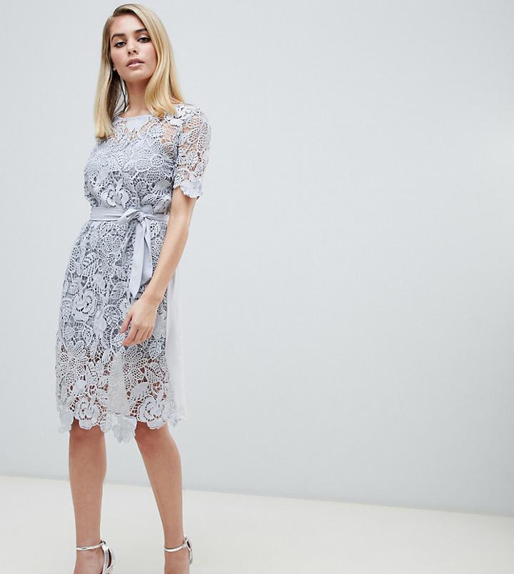Club L Crochet Detail Dress With Cami Slip - Gray