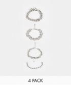 Asos Design Pack Of 4 Bracelets With Butterfly In Silver Tone