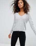 Espirit V Neck Pocket Detail Sweater - Gray