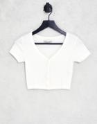 Pull & Bear Cropped Button Down T-shirt In White