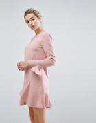 Asos Fluted Sleeve Ruffle Hem Mini Dress - Pink