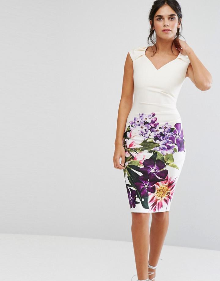 City Goddess V Neck Printed Dress - Pink