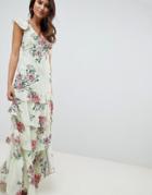 Asos Design Tiered Ruffle Maxi Dress In Floral Print - Multi