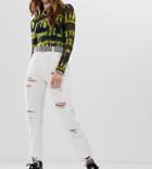 One Above Another Mom Jeans With Extreme Rips In Denim-white