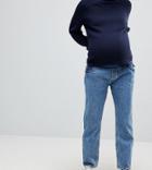 Asos Maternity Recycled Florence Authentic Straight Leg Jeans In Mindy Vintage Blue Wash With Under The Bump Waistband