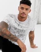 Asos Design Muscle Fit Longline T-shirt With Curved Hem In Tie-dye Wash In White - White