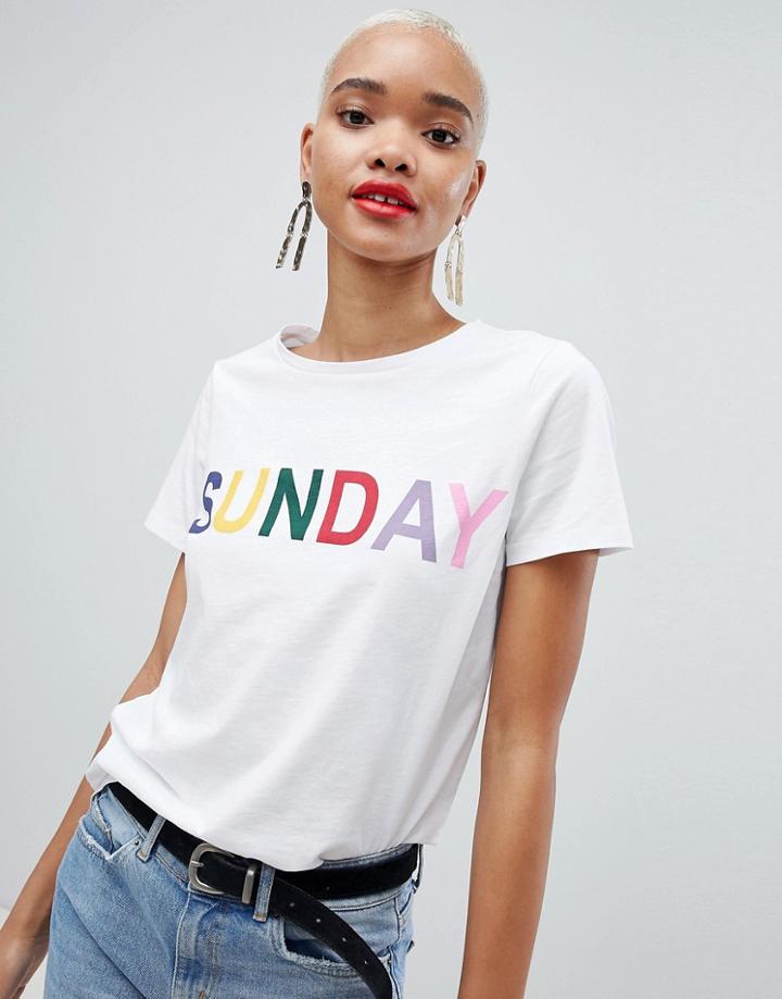 Pieces Sunday Slogan T-shirt - White