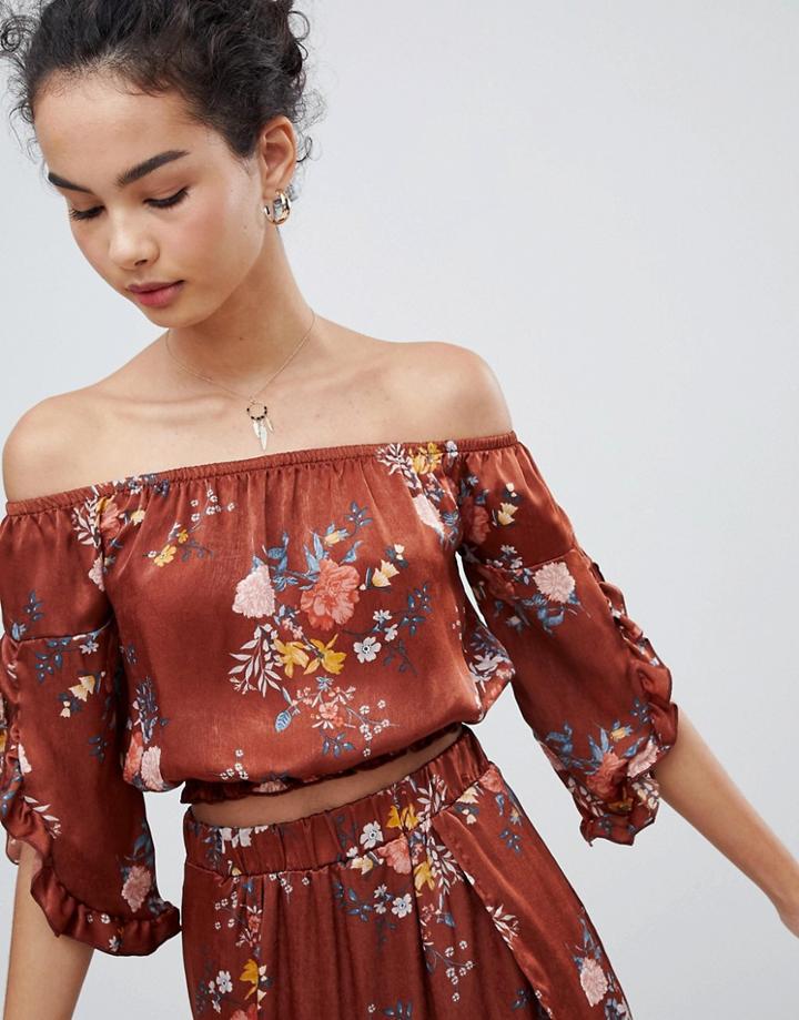 Gilli Off Shoulder Floral Top - Red