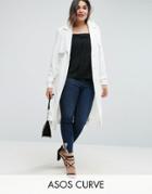 Asos Curve Trench In Structured Crepe With Oversized Pockets - White