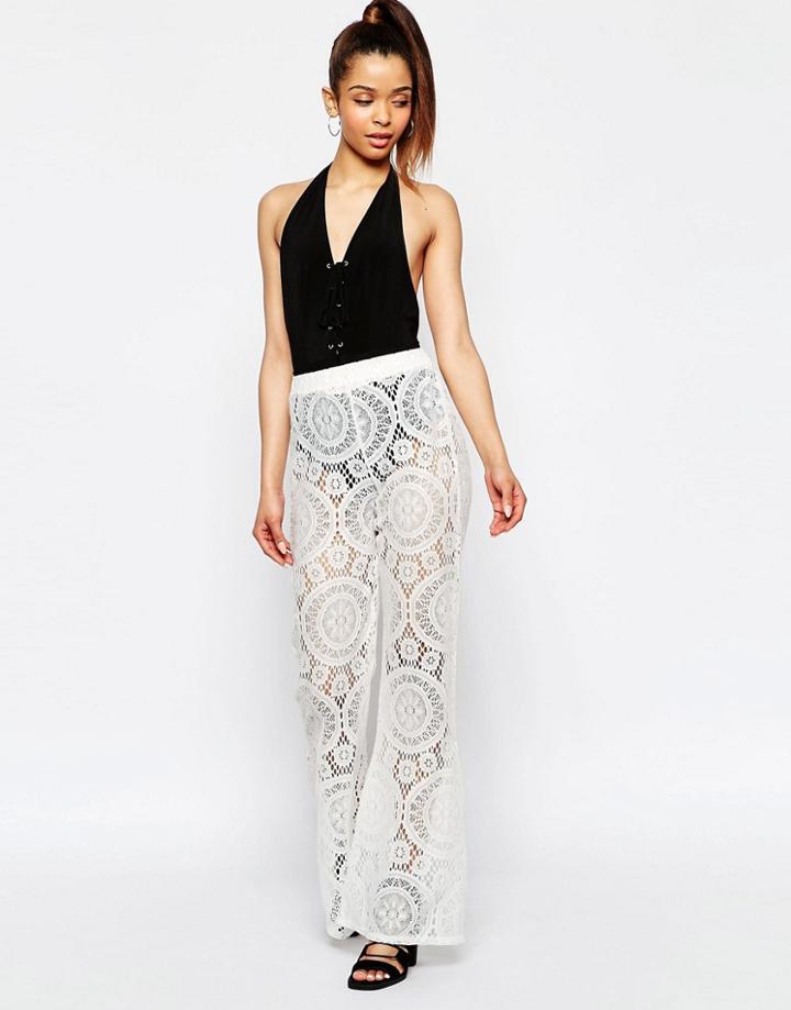 Jaded London Crochet Flared Pants - White