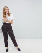 Asos Tailored Tapered Pants With Ruffle Paperbag Waist In Stripe - Multi