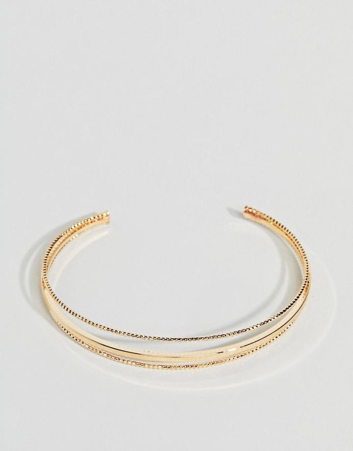 Asos Design Cuff Bracelet With Delicate Ball Detail In Gold - Gold