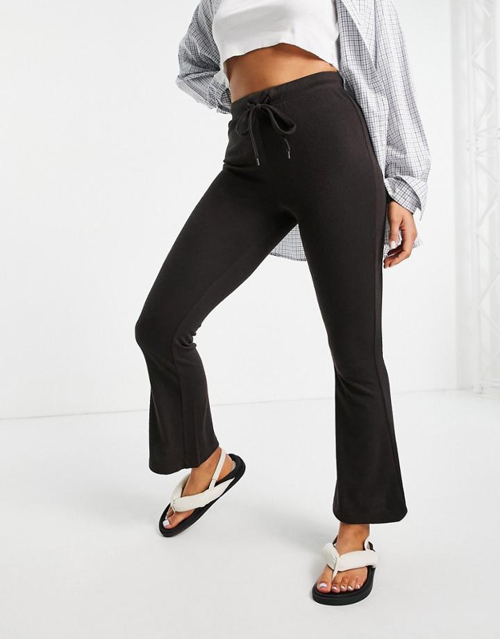 Asos Design Textured Tie Waist Flare In Brown