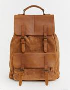 Asos Design Backpack In Tan Leather & Suede Mix - Tan