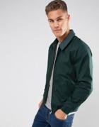 Asos Harrington Jacket In Cotton Fabric In Bottle Green - Green