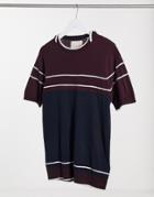 Soul Star Stripe T-shirt In Navy And Burgundy