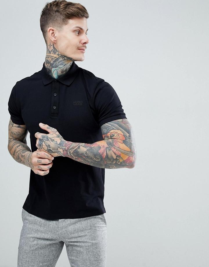 Hugo Donos Logo Polo Shirt In Black - Black
