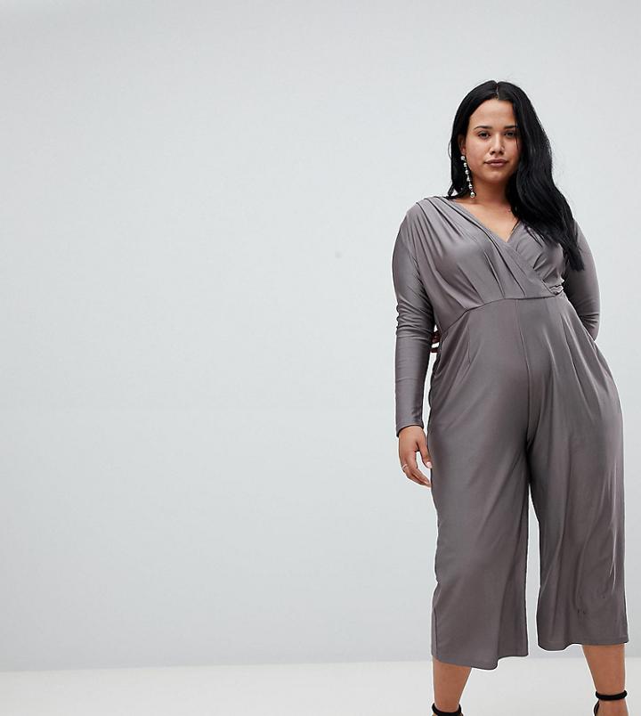 Ax Paris Plus Slinky Wrap Jumpsuit - Gray