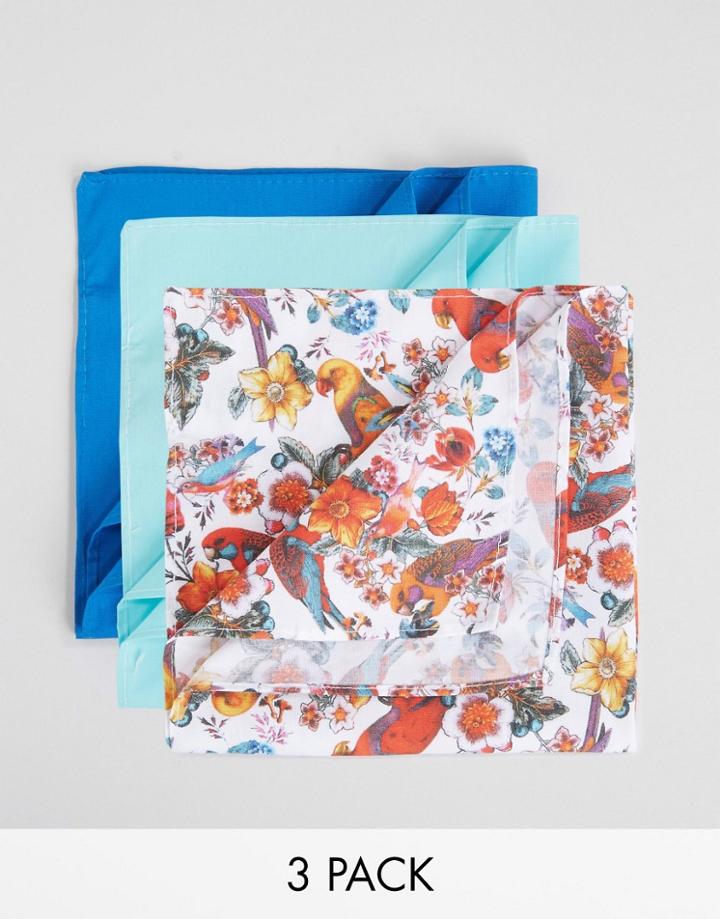 Devils Advocate 3 Pack Pocket Square Parrot Print And Plain Combo - Na