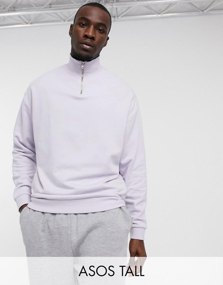 Asos Design Tall Oversized Half-zip Sweatshirt In Purple