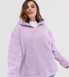 Daisy Street Plus Oversized Half Zip Hoodie In Borg - Purple