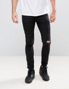 Religion Biker Jeans With Ripped Biker Knee Detail - Black