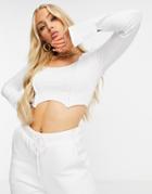 Missguided Long Sleeve Top With Raw Seams In White