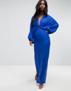 Asos Balloon Sleeve Column Maxi Dress - Blue