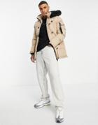 Siksilk Puff Padded Parka With Fur Hood In Beige-neutral