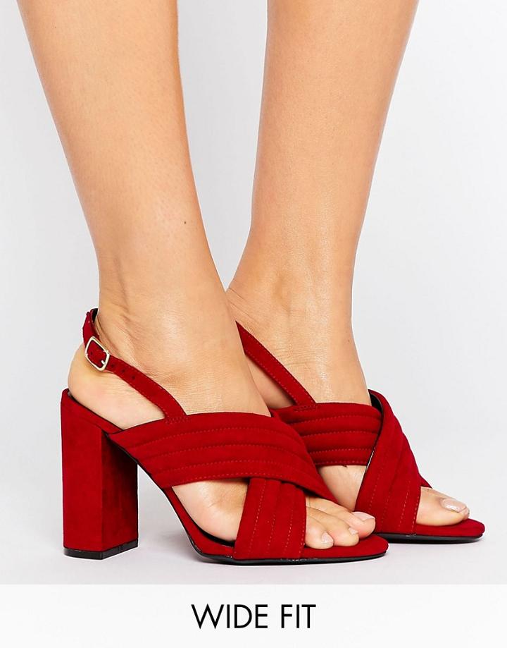 New Look Wide Fit Suedette Cross Strap Heeled Sandal - Red
