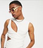 Collusion Cut-out Ribbed Tank Top In Ecru-white