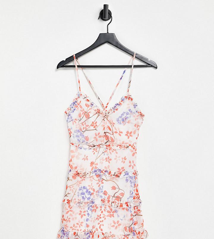 Parisian Petite Ruffle Tiered Mini Dress In Floral Print-multi