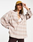 Topshop Petite Check Raglan Sleeve Shirt In Multi