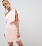 Asos Design Petite Bow Shoulder Exposed Zip Mini Dress-pink