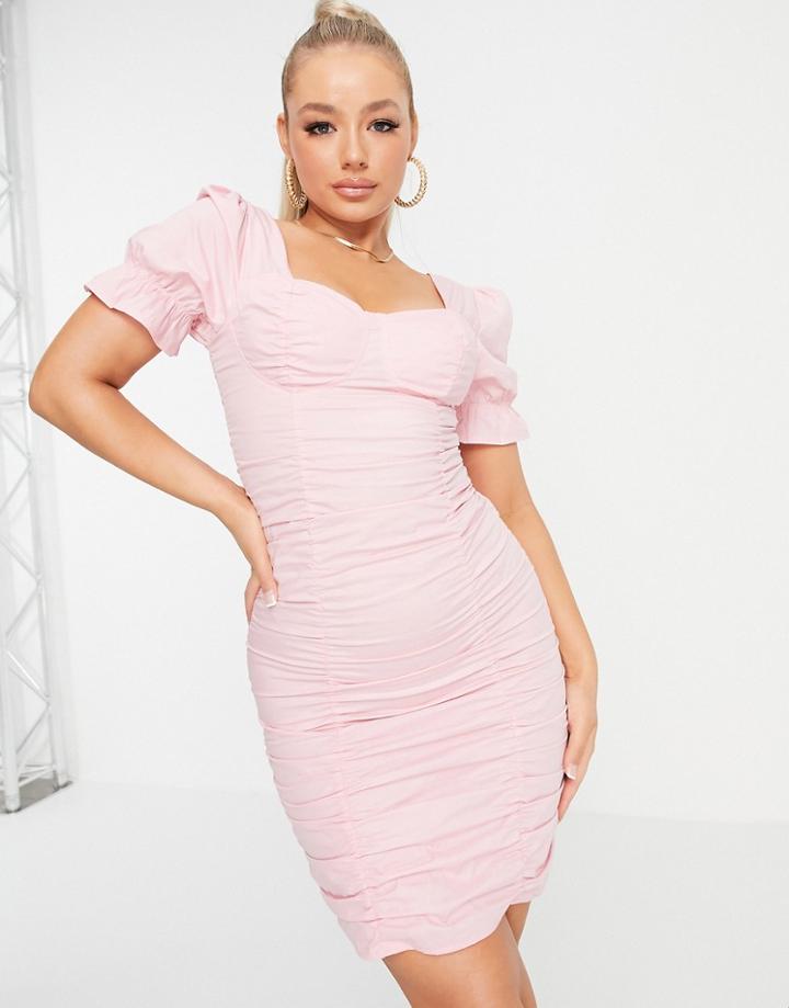 Parisian Ruched Detail Mini Dress In Pink