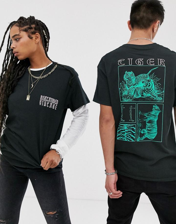 Reclaimed Vintage Unisex Natural History Museum Tiger T-shirt - Black